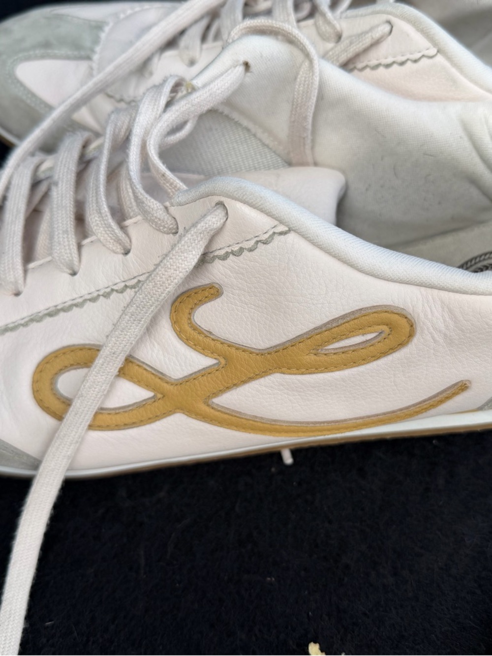 Louis Philippe White Leather Sneakers with Gold Logo